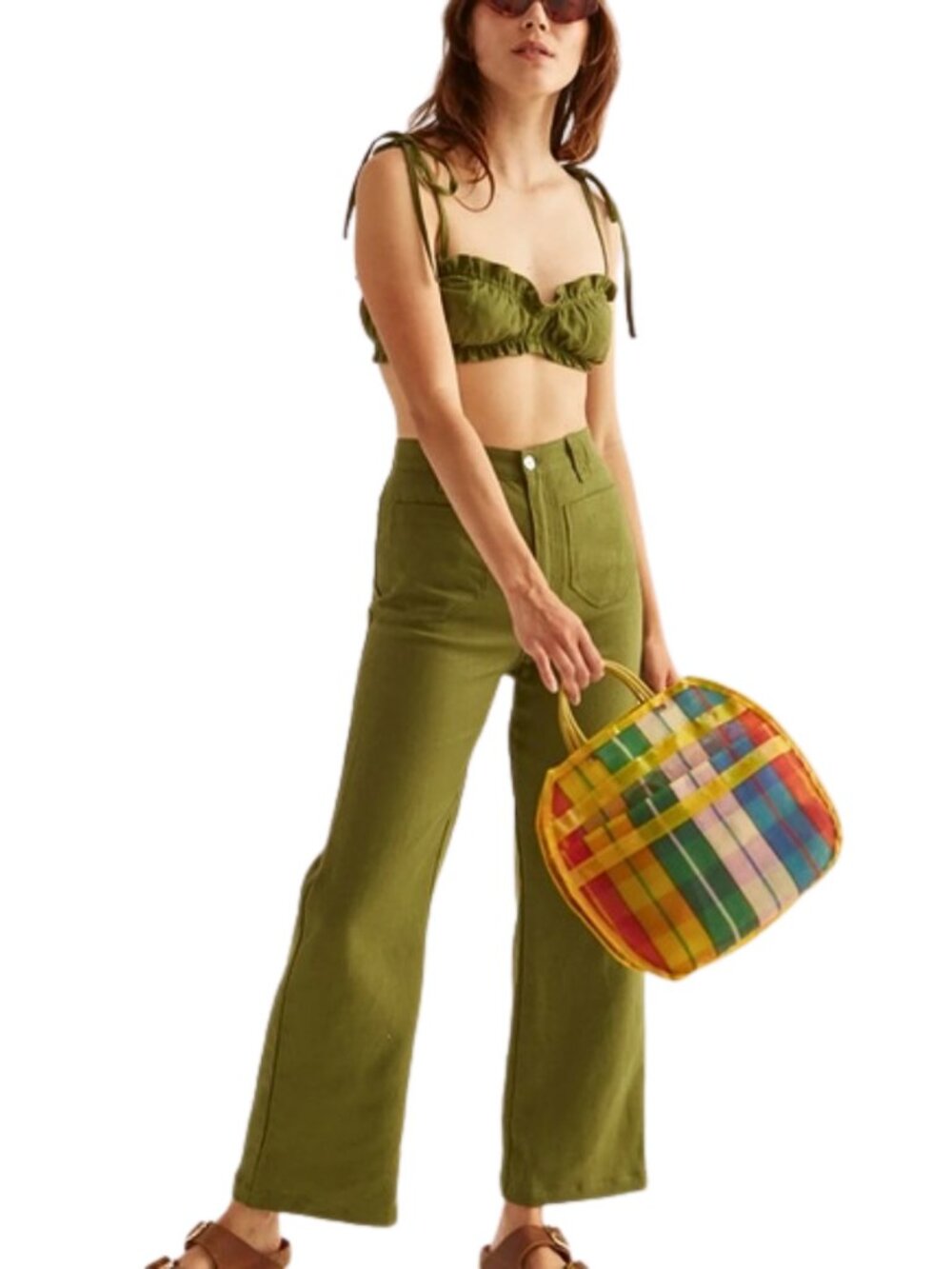 Lykke Wullf Earl Linen Pants Kelp Green 12 Wide Leg High Rise Boho Indie Retro